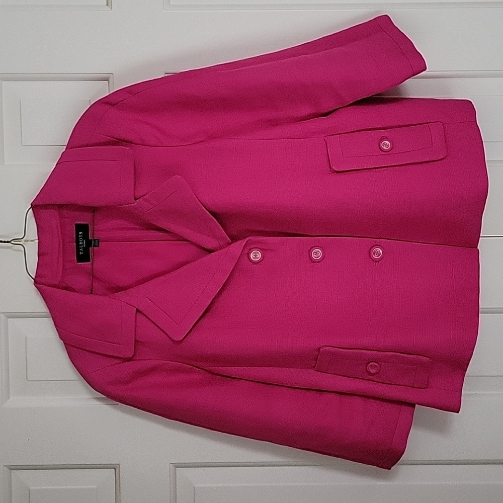 Talbots women's pink linen Button Front blazer sz 14p